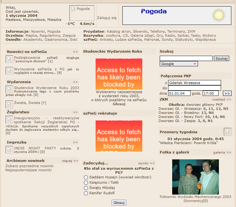 Strona główna portalu szPieG w Archiwum Internetu