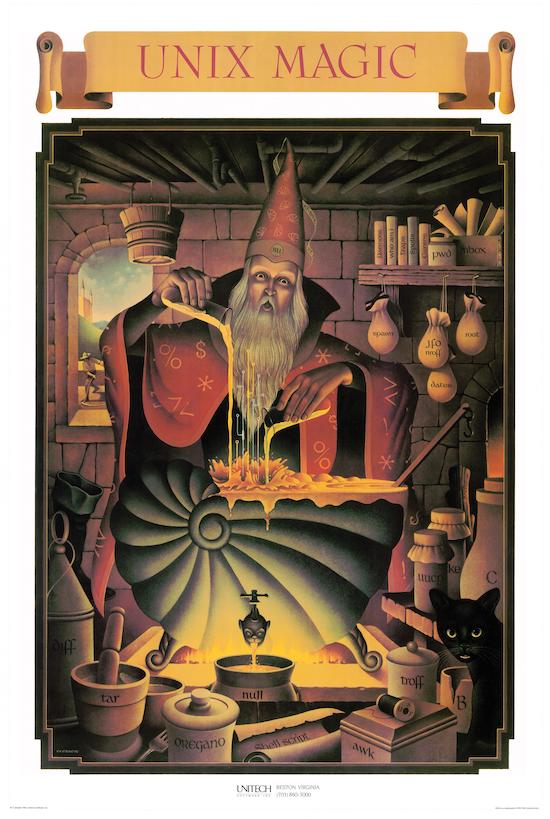 Plakat UNIX Magic, ilustracja Gary'ego Overacre'a
